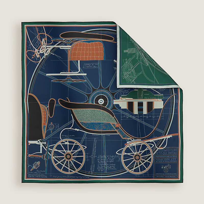 【クラシカル♪】HERMES カレ 90 リバーシブル「Petit Duc」 □エルメス□ カレ90 「Projet De Voiture Petit duc Bateau